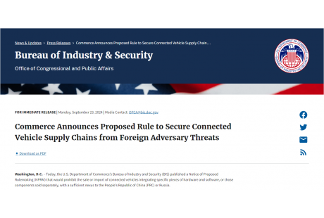 禁令升级!美国拟全面禁用中国自动驾驶软硬件 原创 编辑部 低速无人驾驶产业联盟 2024年09月24日 18:44 广东